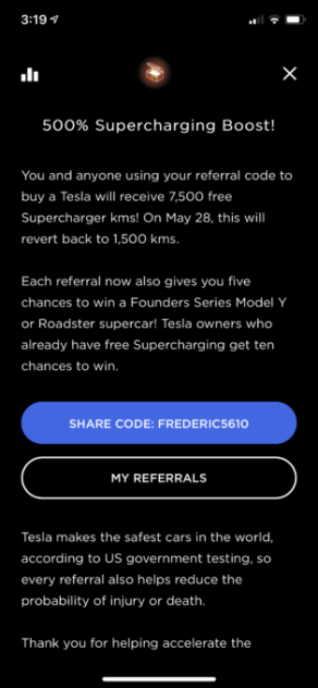 Programme de parrainage Tesla boosté // Source : Electrek