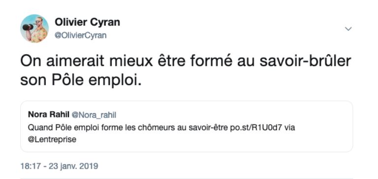 Le tweet de la discorde. // Source : Capture d'écran Twitter / Olivier Cyran