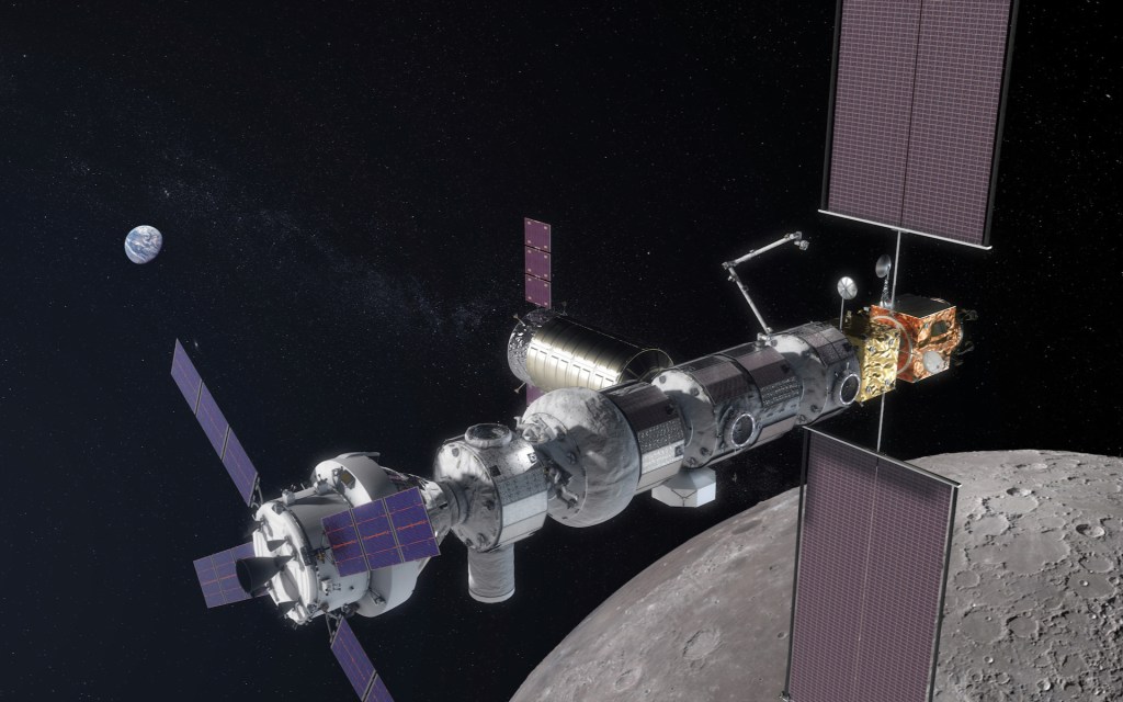 La base orbitale que la Nasa veut construire autour de la Lune. // Source : Wikimedia/CC/Nasa (photo recadrée)