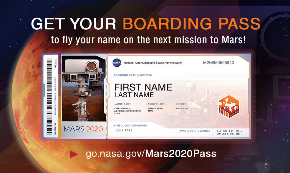 La carte d'embarquement associée à votre nom sur Mars. // Source : NASA/JPL-Caltech