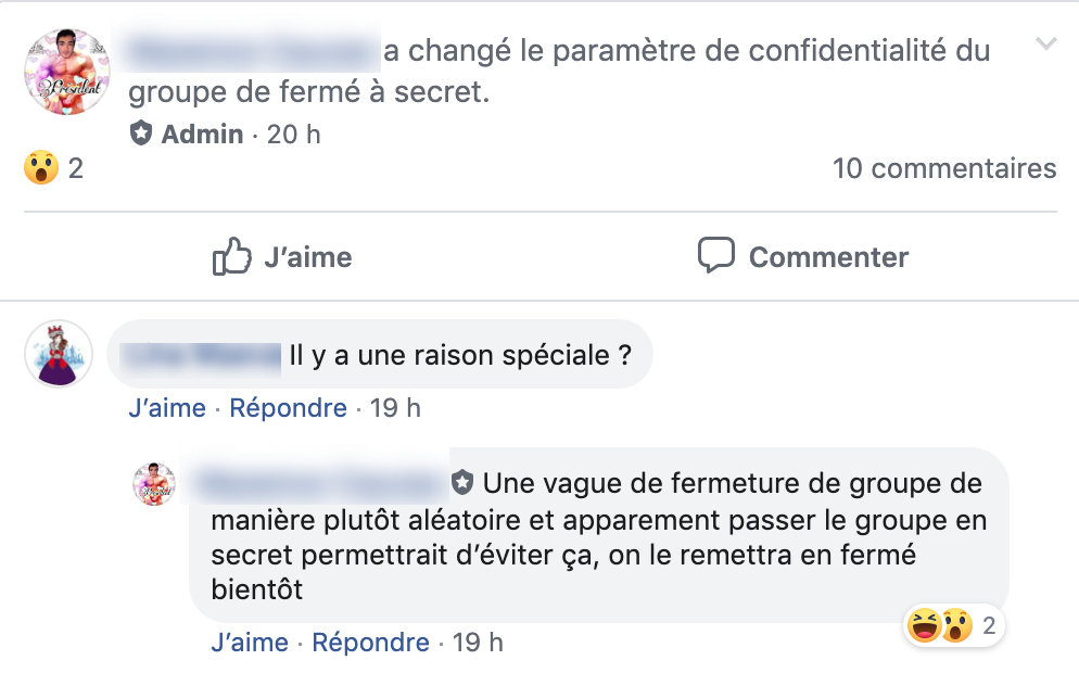 Capture d'un groupe privé récemment passé secret