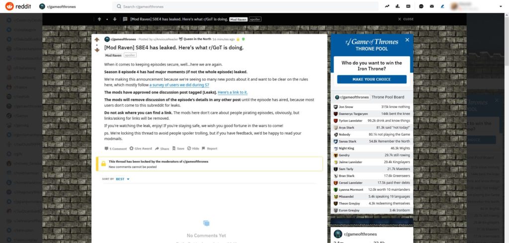 Reddit leak GoT S08E04 Reddit leak GoT S08E04