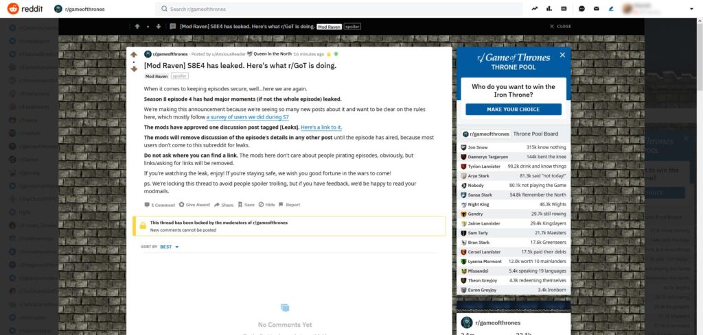 Reddit leak GoT S08E04