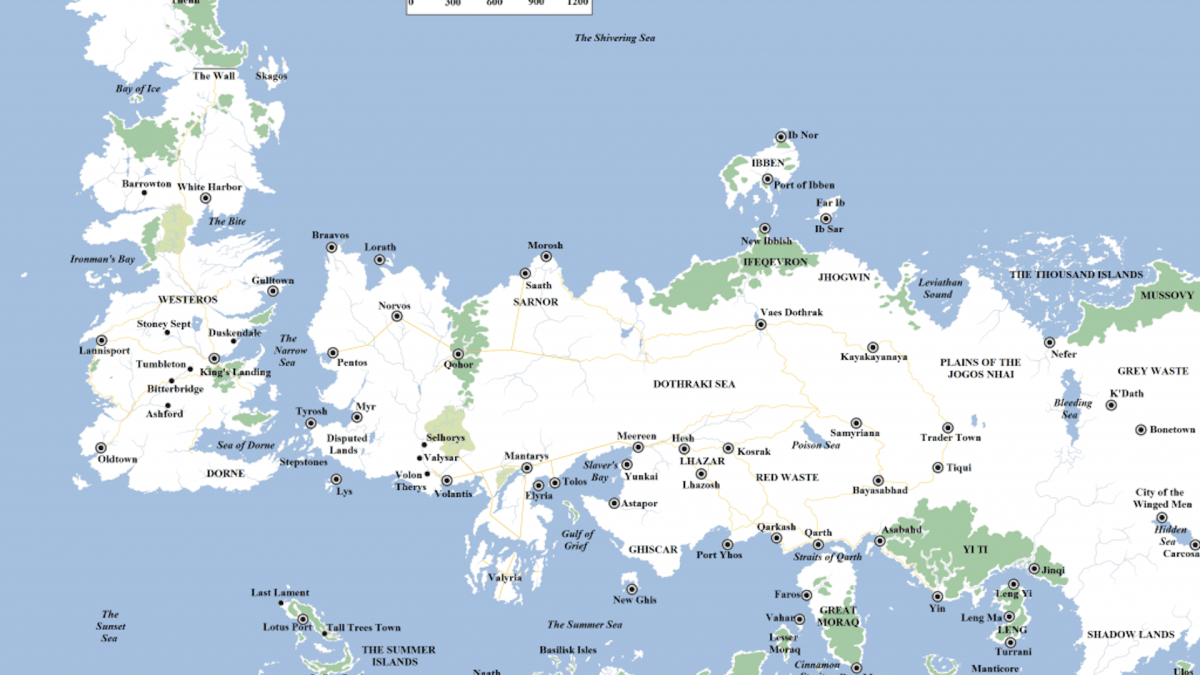 Carte d'Essos et Westeros // Source : A Wiki of Ice and Fire