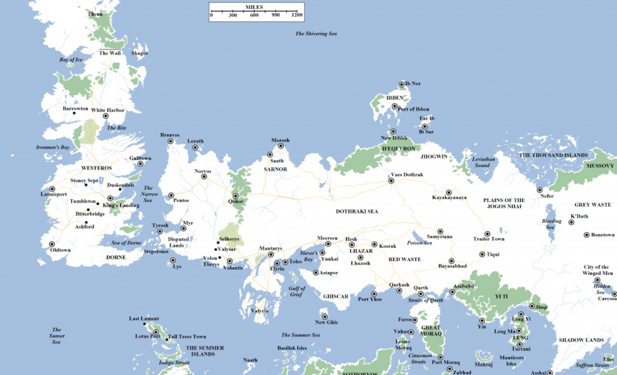 Carte d'Essos et Westeros // Source : A Wiki of Ice and Fire