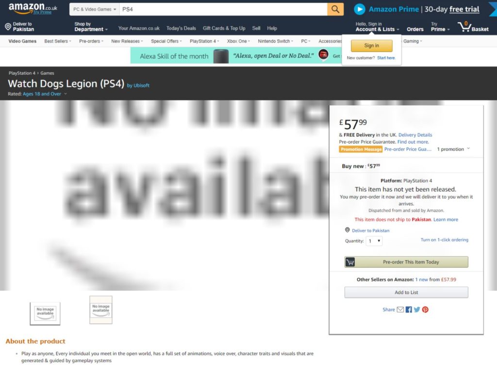 Cette page d'Amazon UK est devenue inaccessible. // Source : TheNerdMag