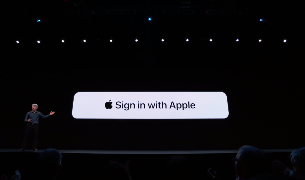 La fonctionnalité "sign in with Apple" // Source : Apple Events La fonctionnalité "sign in with Apple" // Source : Apple Events