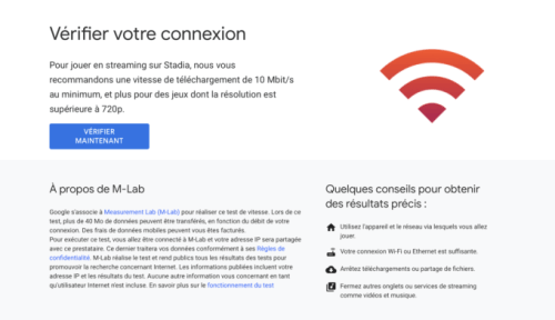 Google Stadia test de connexion