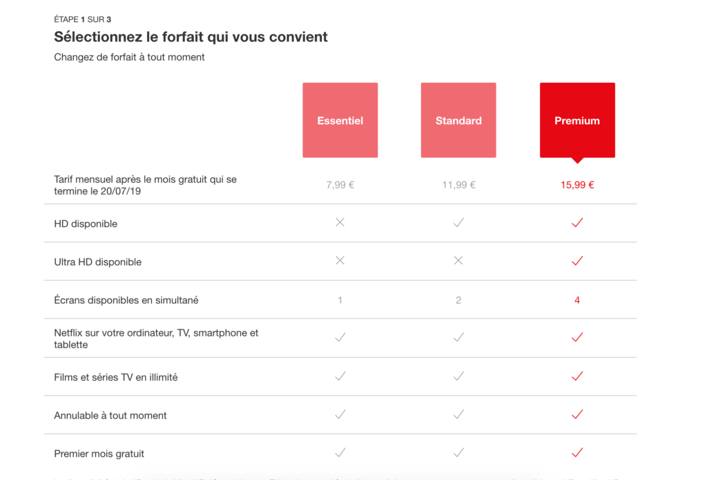 Capture des nouveaux tarifs Netflix France // Source : Netflix