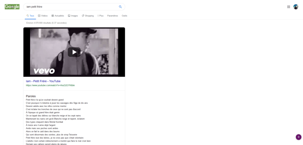 Les paroles de Petit frère, sur Google Les paroles de Petit frère, sur Google