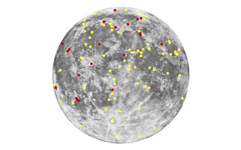 Une carte des phénomènes lunaires transitoires observés. // Source : Wikimedia/CC/Nasa (photo recadrée)
