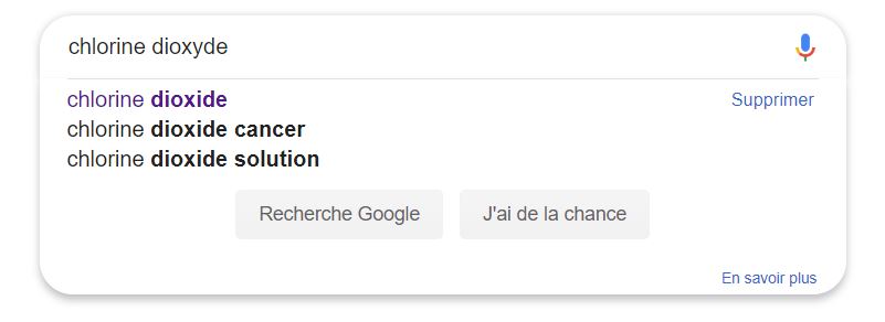 Voici ce que l'on obtient comme suggestions de recherches. // Source : Capture d'écran Google / Numerama