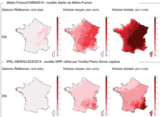 L'évolution du nombre de jours de vagues de chaleur selon le scénario RCP 8.5. // Source : Météo France