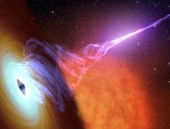 Un trou noir, son disque d'accrétion et son jet de gaz chaud. // Source : NASA/JPL-Caltech (photo recadrée)