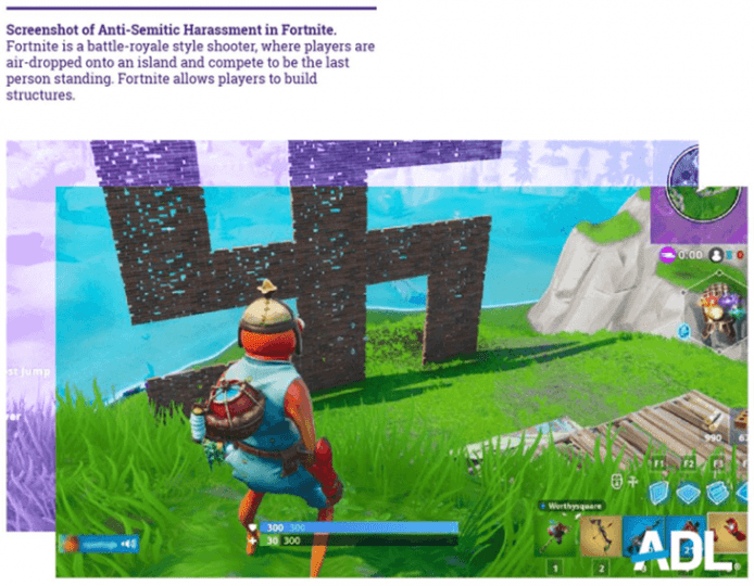 Les violences peuvent aller jusqu'à l'antisémitisme, comme ici sur Fortnite. // Source : ADL