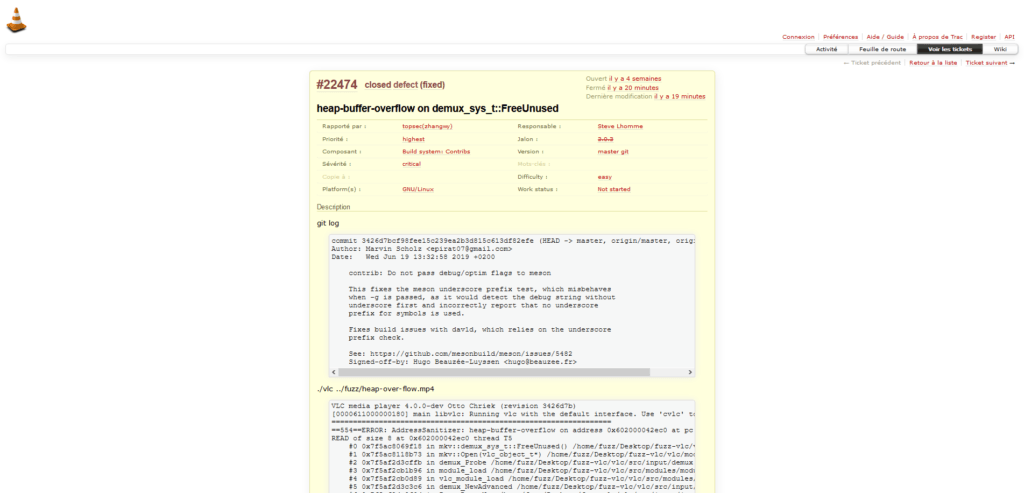 bug tracker vlc