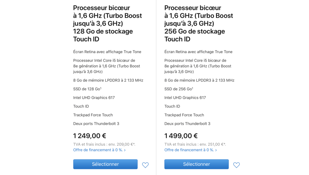 Nouveaux prix MacBook Air // Source : Apple