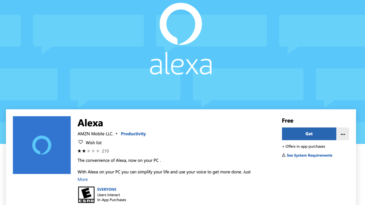 Alexa sur Windows  // Source : Microsoft