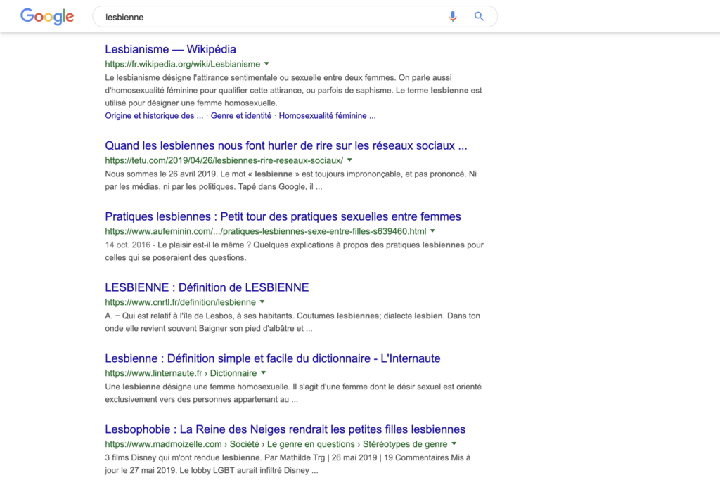 La première page de Google au 18 juillet 2019 // Source : Numerama