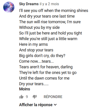 Poème posté dans les commentaires de "Tears in Paradise" (Epikus) // Source : Youtube