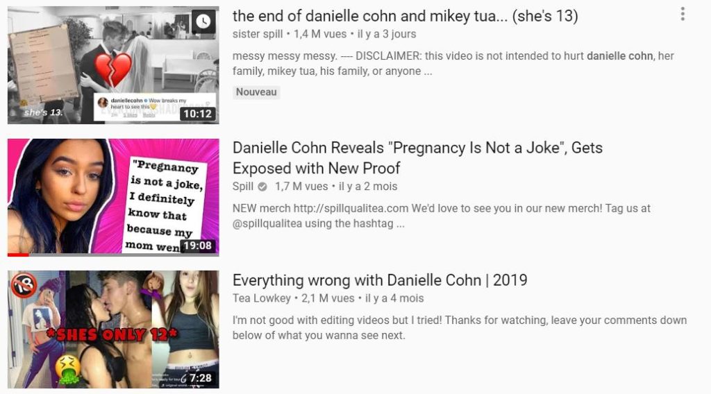 Des vidéos sur Danielle Cohn sont vues plus d'un million de fois. // Source : Capture d'écran YouTube