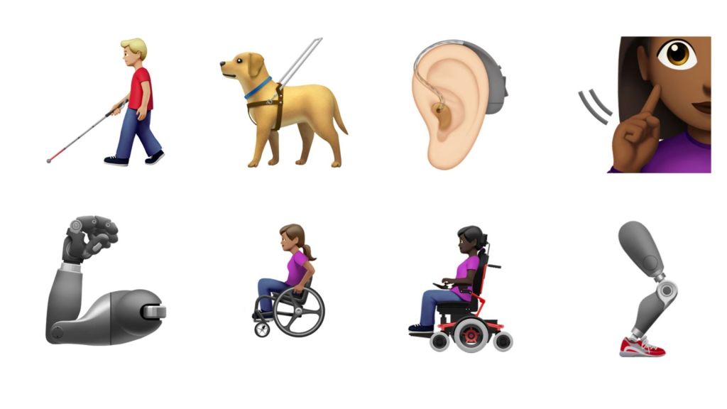 Les emojis d'iOS 13 liés aux handicaps. // Source : Apple