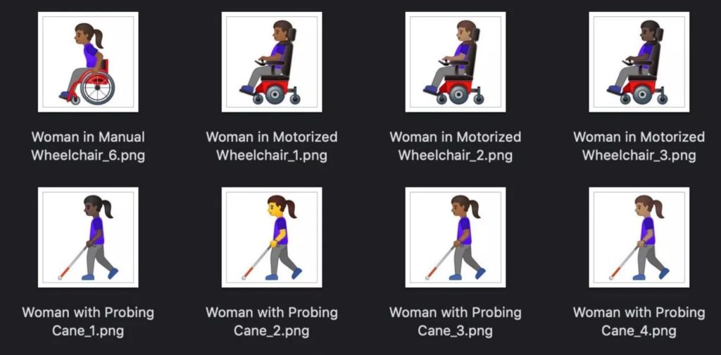 Les emojis d'Android Q 10 liés aux handicaps. // Source : 9to5Google