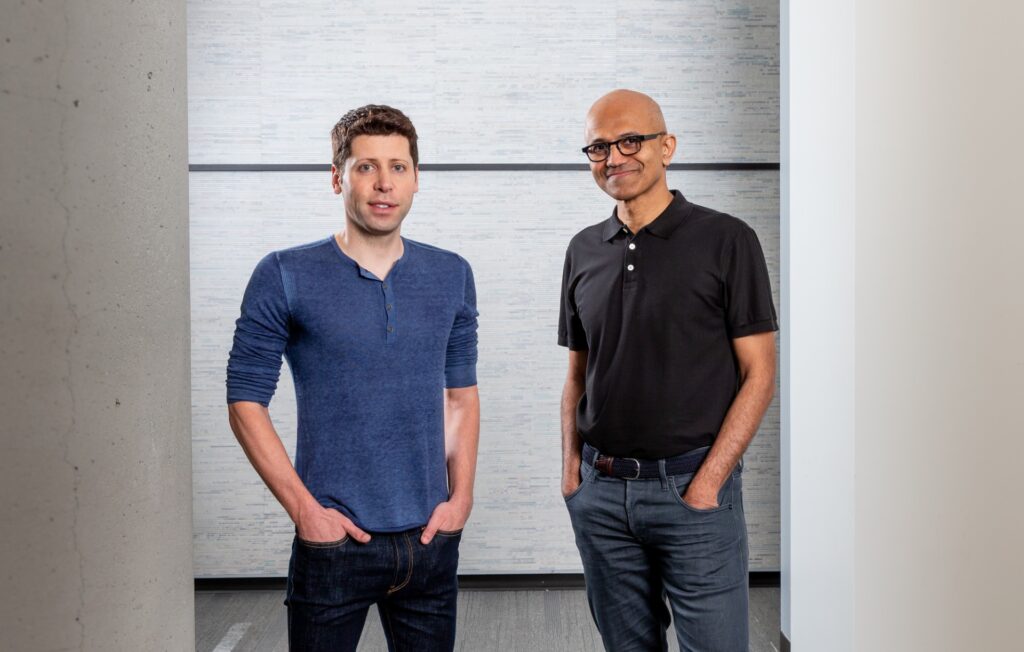 Sam Altman, directeur d'OpenAI, et Satya Nadella, directeur de Microsoft. // Source : Microsoft