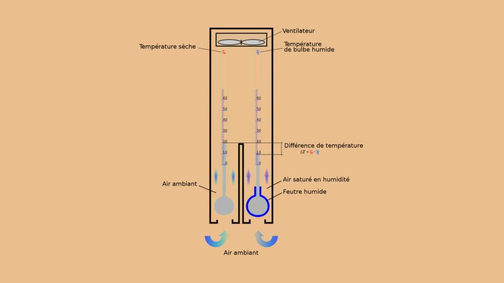 Un thermomètre sec et un thermomètre mouillé. // Source : Wikimedia/CC/reado (photo recadrée et modifiée)