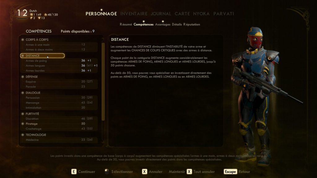 Cette fiche de personnage est, comme beaucoup d'autres éléments, similaire à celle d'autres jeux. // Source : Obsidian Entertainment