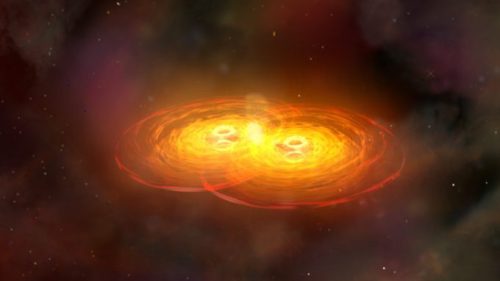 La fusion de deux trous noirs. // Source : Wikimedia/CC/NASA/CXC/A.Hobart (photo recadrée)