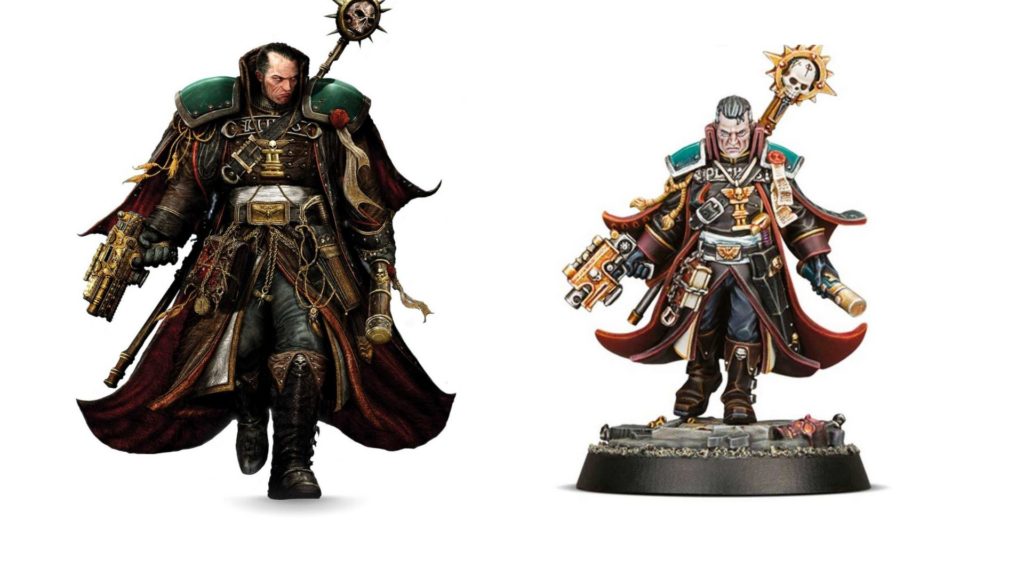 Une vision d'artiste de Gregor Eisenhorn et sa figurine dans Warhammer 40 000.  // Source : Warhammer Community