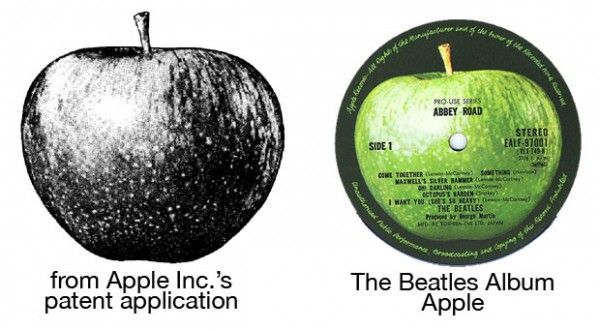 A gauche, le logo qu'Apple voulait. A droite, le logo de la maison de disques. A gauche, le logo qu'Apple voulait. A droite, le logo de la maison de disques.