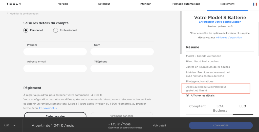 Configurateur Tesla Model S // Source : Capture du 5 août 2019 Configurateur Tesla Model S // Source : Capture du 5 août 2019