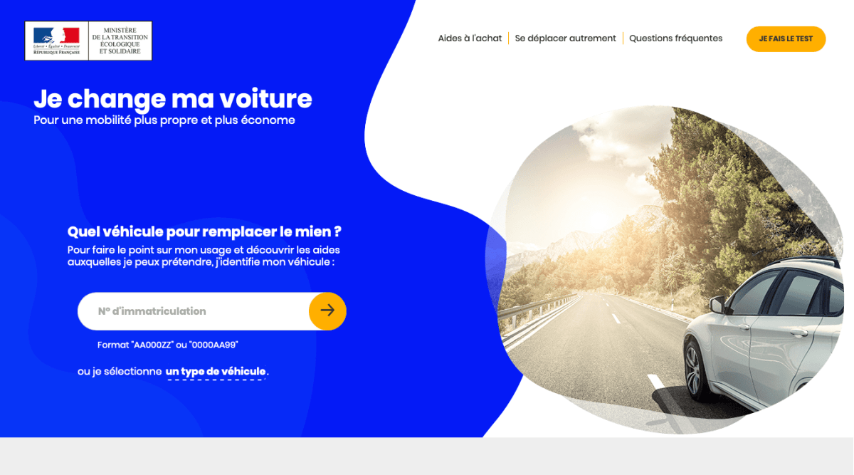 Capture d'écran du site // Source : Site jechangemavoiture.gouv.fr