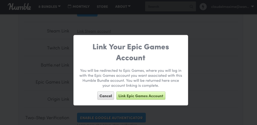 Intégration Humble Bundle et Epic Games Store // Source : Capture d'écran