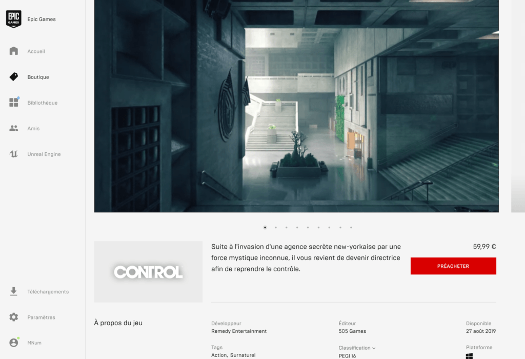Nouvelle page produit sur l'Epic Games Store // Source : Capture d'écran