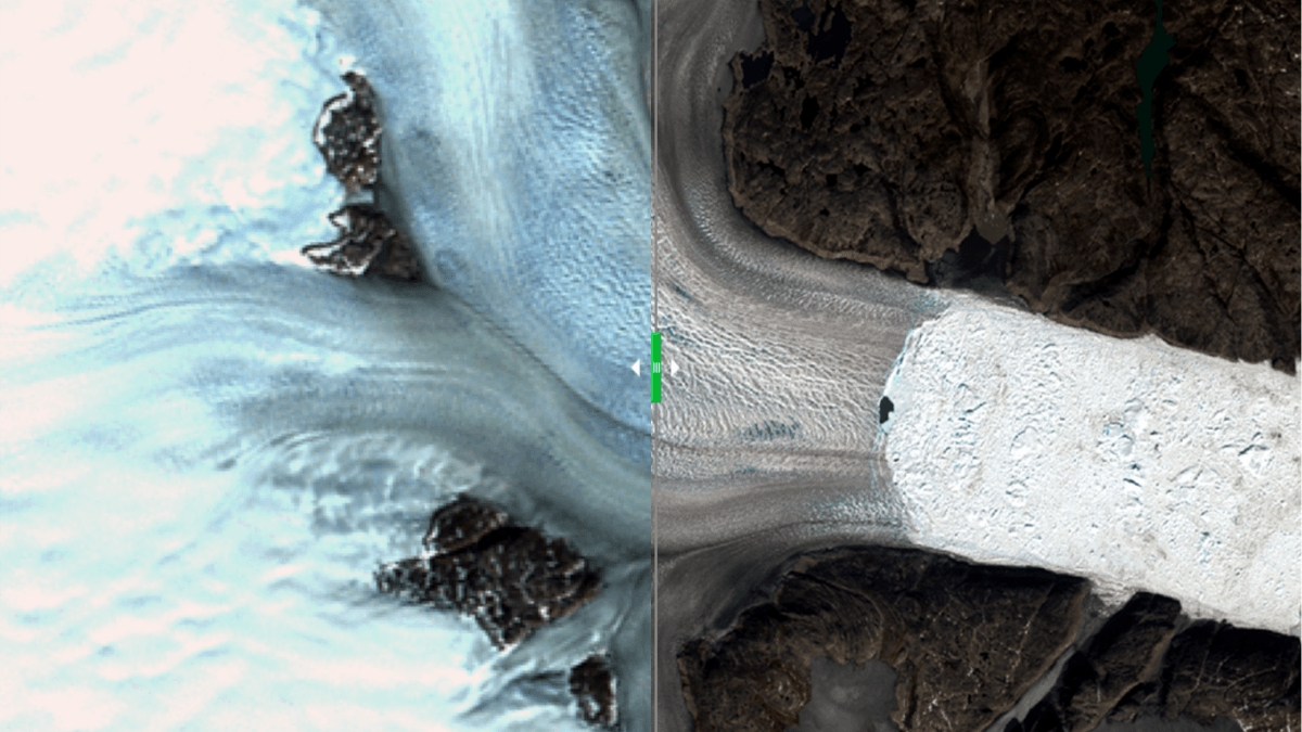 Un détail de l'image, sur le glacier d'Helheim. // Source : Capture d'écran, NASA/ Chris Shuman