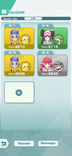 Les équipes dans Pokémon Masters // Source : Capture d'écran