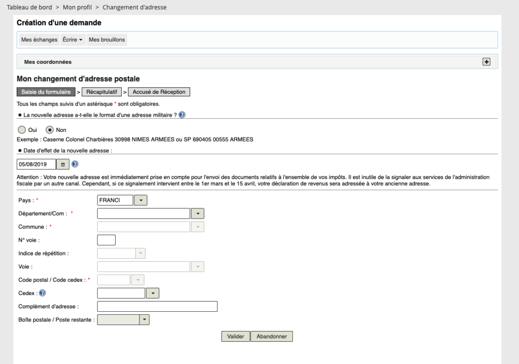 impot changement adresse