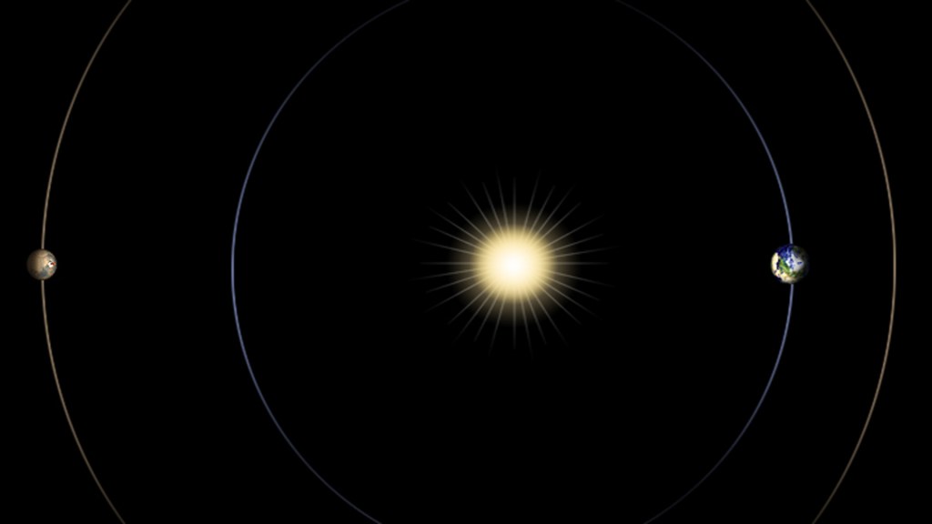 Une conjonction solaire entre la Terre et Mars. // Source : NASA/JPL-Caltech (photo recadrée)
