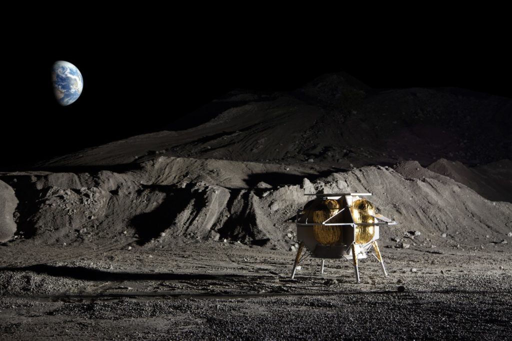 Illustration: The Peregrine lunar lander on the surface of the Moon.  // Source: Astrobotic