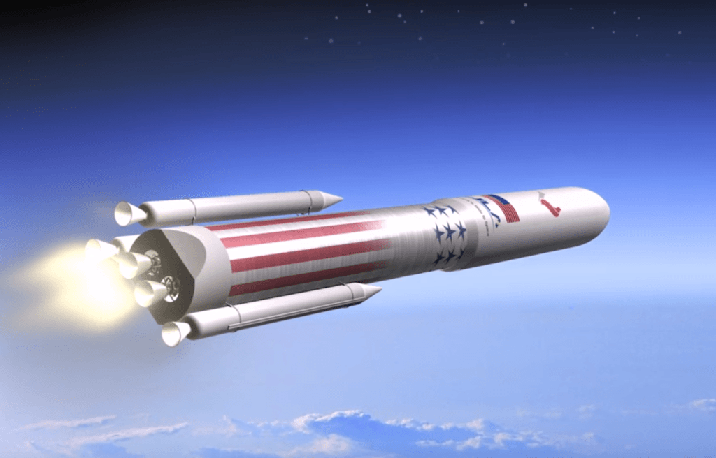 Modélisation de la future fusée Vulcan Centaur de l'entreprise ULA. // Source : ULA / Capture Youtube