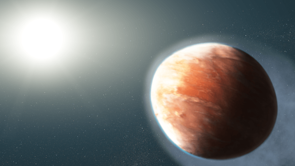 L'exoplanète WASP-121b. // Source : NASA, ESA, and J. Olmsted (STScI) L'exoplanète WASP-121b. // Source : NASA, ESA, and J. Olmsted (STScI)