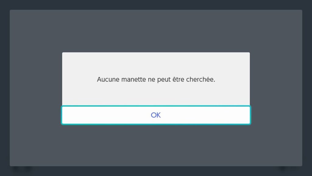 Capture d'écran de l'option "chercher des manettes" sur Switch Lite