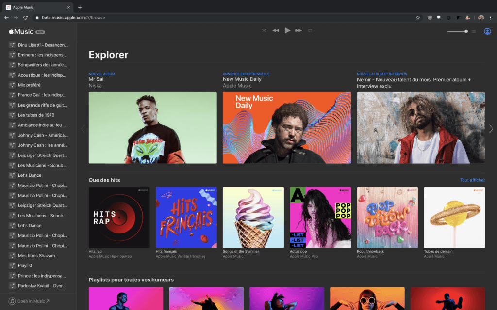 Capture d'écran d'Apple Music sur le web // Source : Numerama