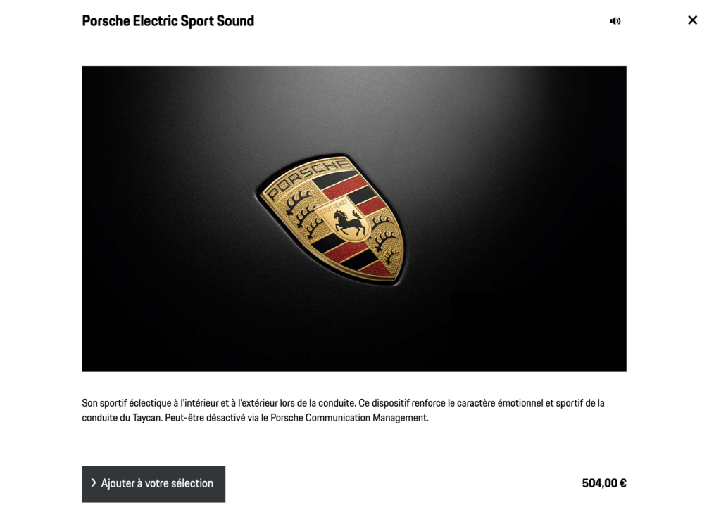 Option son payant de la Porsche Taycan // Source : Porsche Option son payant de la Porsche Taycan // Source : Porsche