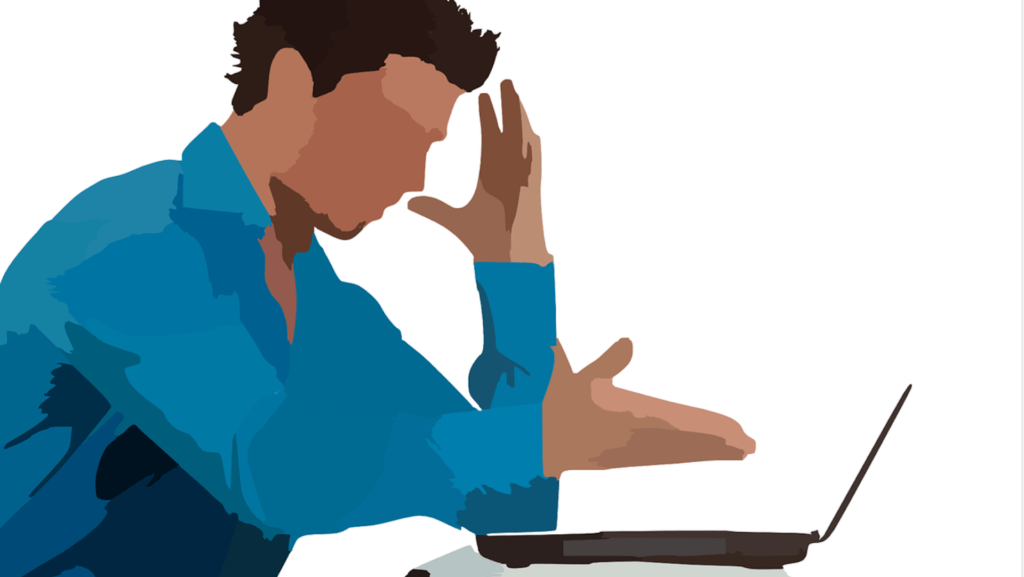 Un dessin d'homme devant un ordinateur // Source : Pixabay