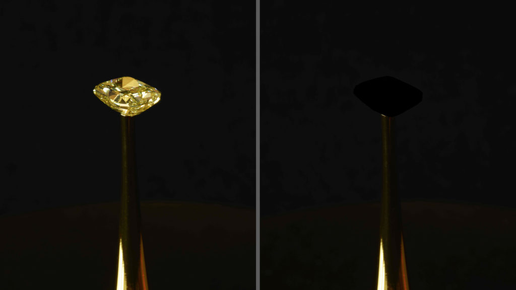 Le diamant recouvert de ce matériau, à droite de l'image. // Source : R. Capanna, A. Berlato, and A. Pinato (photo recadrée)