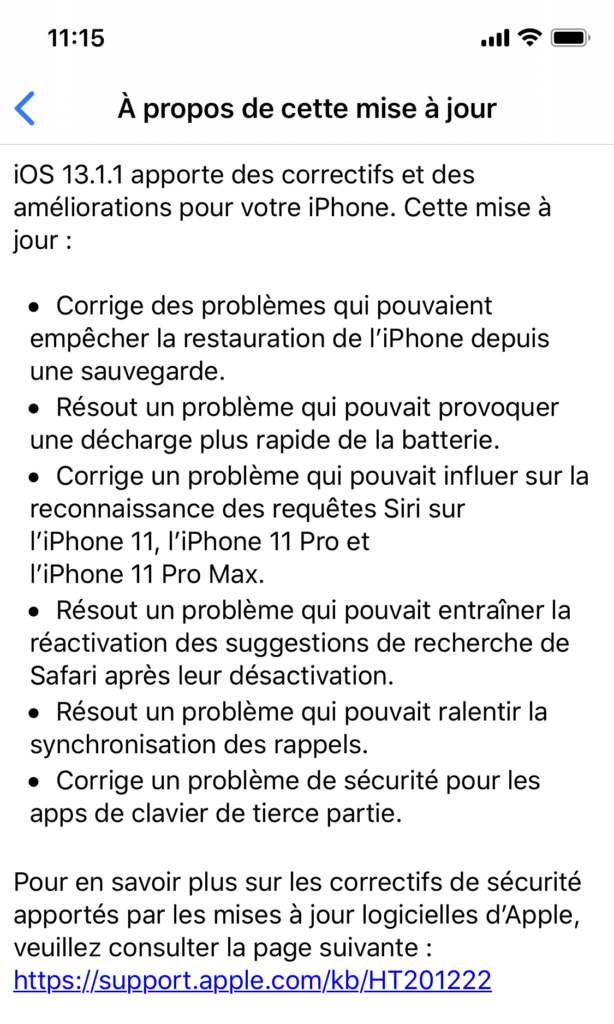 Mise à jour iOS 13.1.1